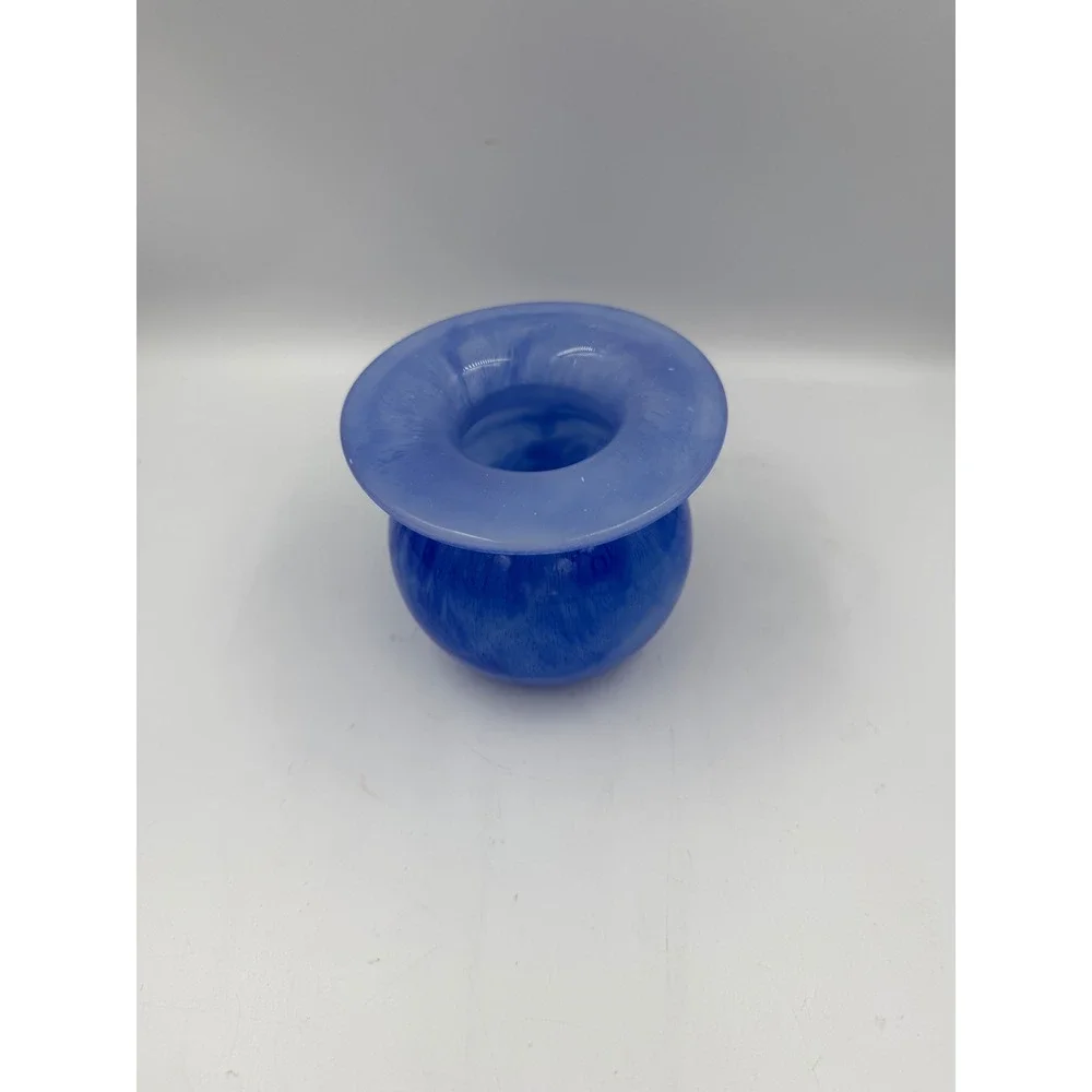 Abigail's Miss Ellie Blue Art Glass Bud Vase Squat Wide Rim 4.5